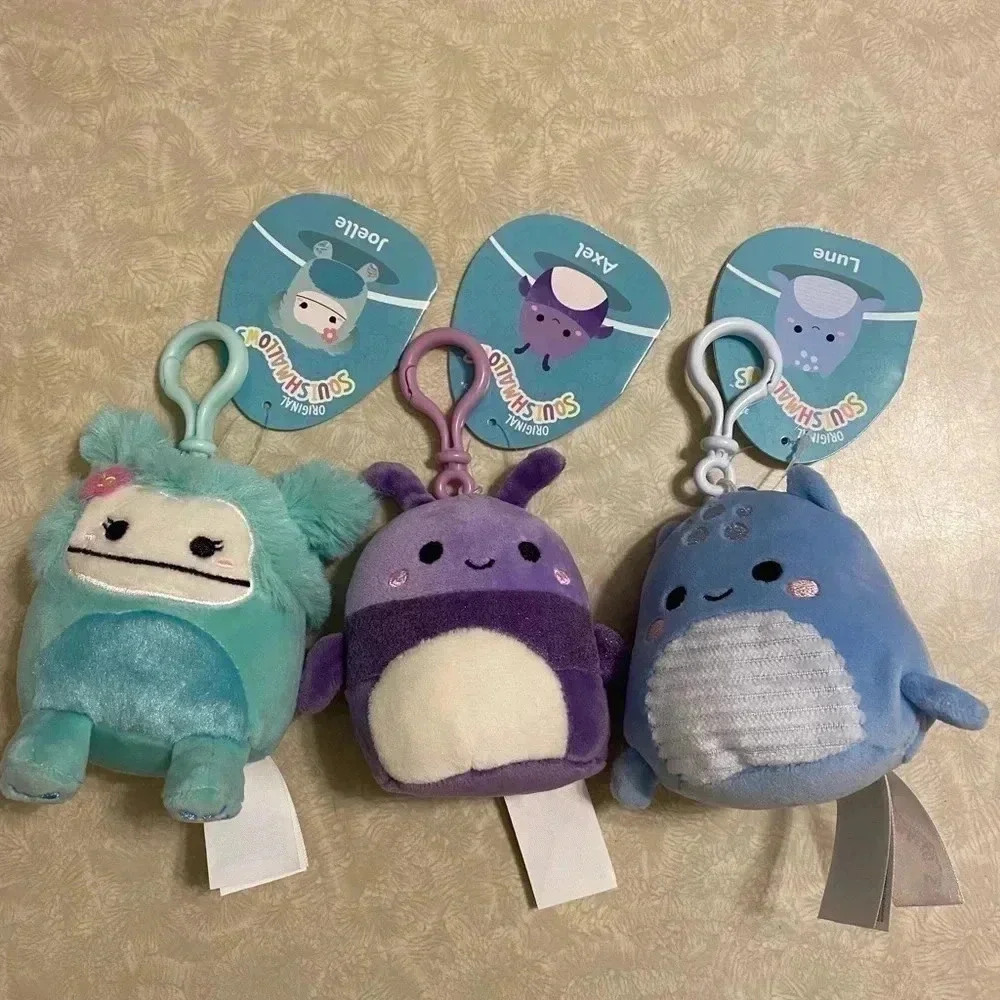 NWT - Squishmallow‎ Bundle of 3 Backpack Clip Charms Joelle, Axel & Lune 3"